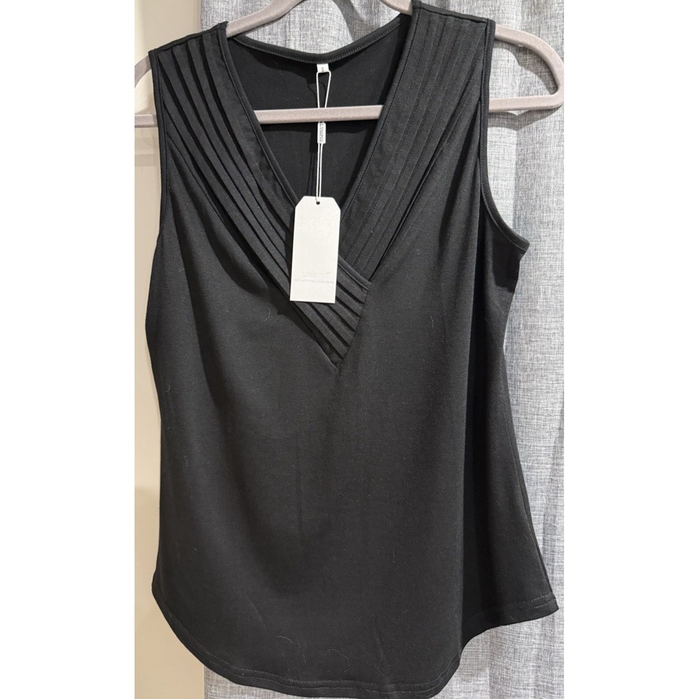 Lyhipss Womens Size S Tank Tops V Neck Ruffle Detail Sleeveless Loose Fit NWT